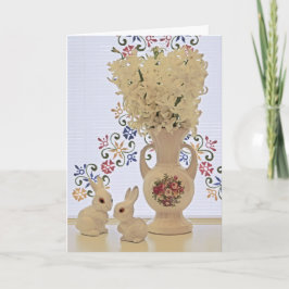 Kleine konijntjes en vaas feestdagen kaart