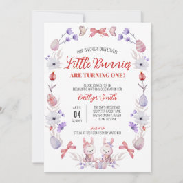 Kleine konijntjes worden één, Floral Twins Verjaar Kaart