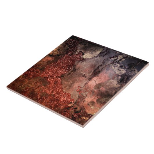 Kleine koper Glitter Ink Emerald Marble Tegeltje (Zijkant)