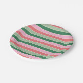 Kleine koraal, roze en groene strepen papieren bordje (Gekanteld)