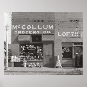 Kleine kruidenierswinkel, 1935. Oude foto Poster