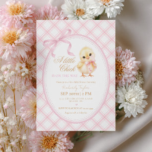 Kleine Kuiken Coquette Roze Strik Meisje Baby Show Kaart