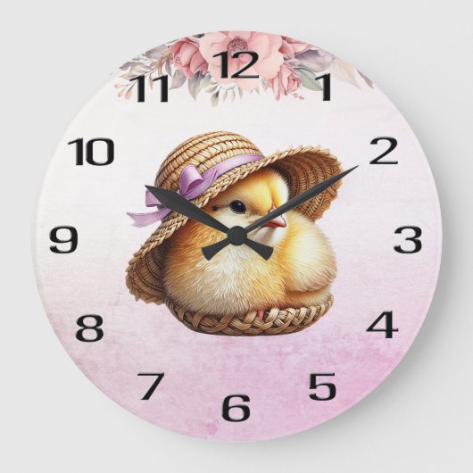 Kleine Kuiken Roze Lint Wandklok (Voorkant)