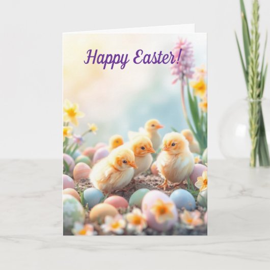 Kleine kuikentjes en paaseieren feestdagen kaart (Voorkant)