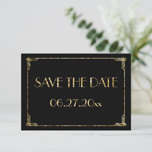Kleine kunst Deco Gold Foil Wedding Save the Date  (Staand voorkant)