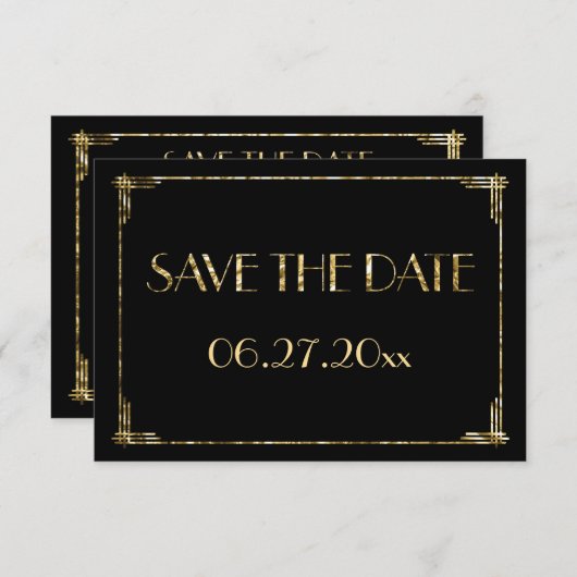 Kleine kunst Deco Gold Foil Wedding Save the Date  (Voorkant / Achterkant)