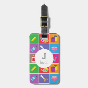 Kleine Kunstenaar Ambachten Kleurrijk Patroon Kind Bagagelabel