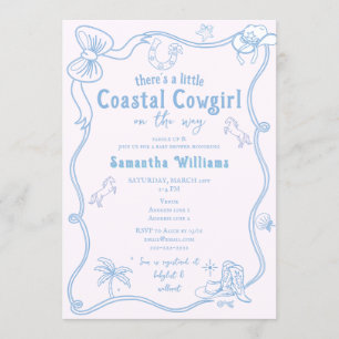 Kleine Kust Cowgirl Roze Blauwe Meisje Baby Shower Kaart