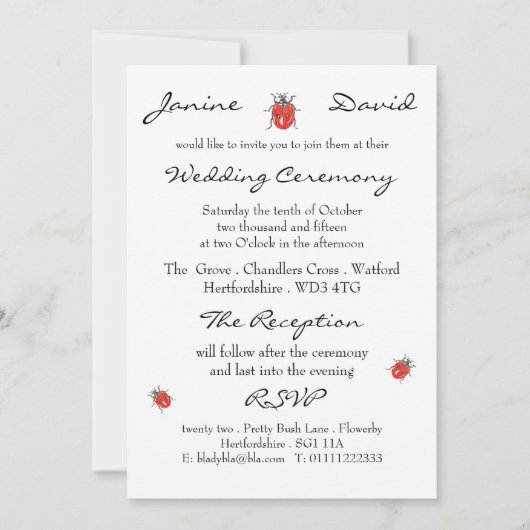 Kleine Ladybird/Ladybug Wedding Invitation Kaart (Voorkant)