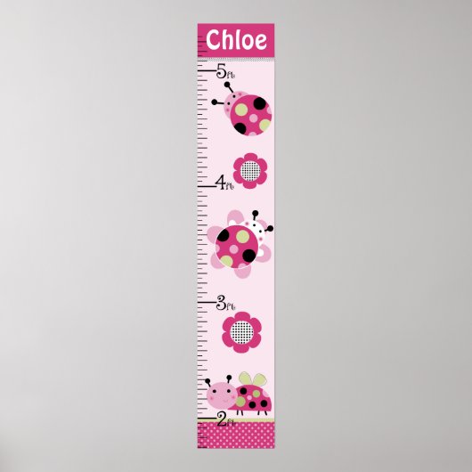 Kleine Ladybugs Girl Growth Chart bewaar 8 x 44! Poster (Voorkant)