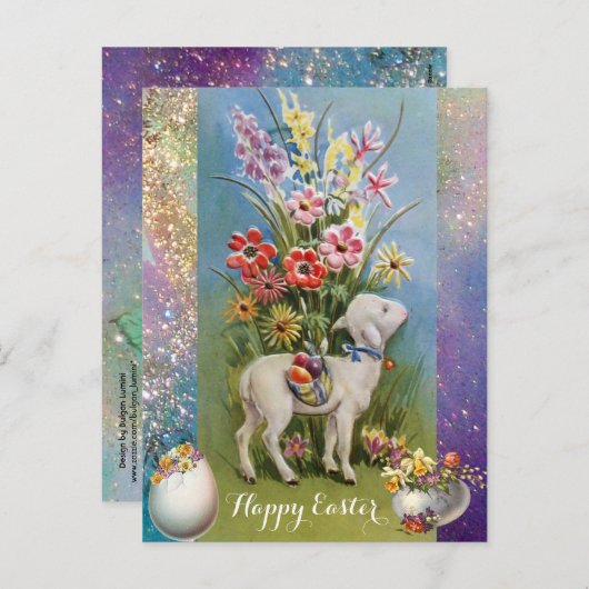 KLEINE LAM, EENVOUDIGERE EIEREN EN KLEURSTROMEN FEESTDAGENKAART (Voorkant / Achterkant)