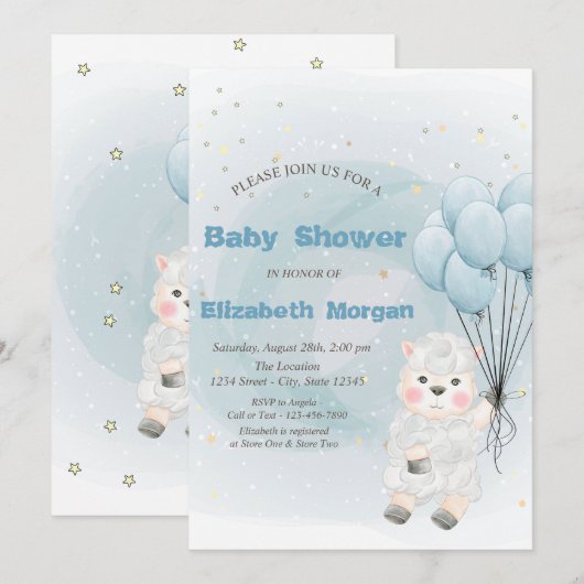 Kleine Lam Schaap Sterren Baby Shower Kaart (Voorkant / Achterkant)