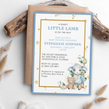 Kleine Lamb op de Weg | Blue Baby shower Invite