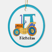 kleine landbouwtrekker keramisch ornament (Links)