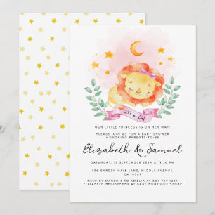 Kleine leeuw is een meisje Waterverf roze Baby sho Kaart