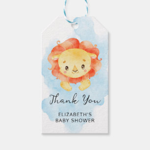 Kleine leeuw is een Waterverf blauw Baby Show Cadeaulabel