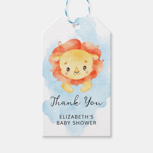 Kleine leeuw is een Waterverf blauw Baby Show Cadeaulabel (Voorkant)