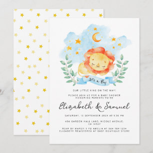 Kleine leeuw is een Waterverf blauw Baby shower Kaart