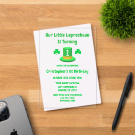 Kleine Leprechaun 1e verjaardag Acryl Uitnodigingen