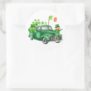 Kleine Leprechaun Truck Verjaardagsfeestje Bedankt Ronde Sticker