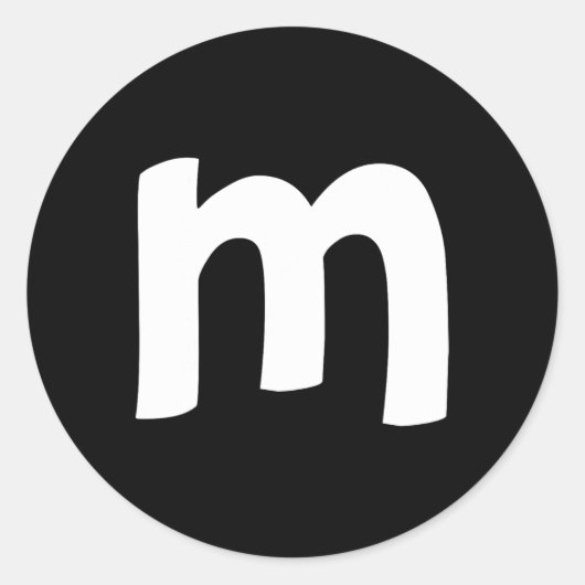 Kleine letters m ronde sticker (Voorkant)
