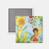 Kleine Leuke Fee met Gele Lieveheersbeestje Magnet (Voorkant / Achterkant)