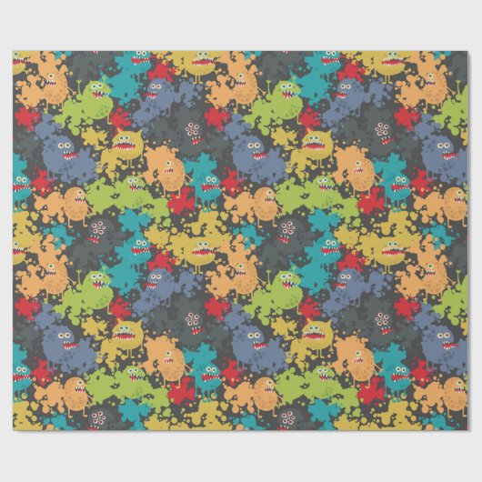 Kleine leuke grappige monsters cadeaupapier (Vlak)