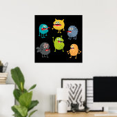 Kleine leuke grappige monsters poster (Thuiskantoor)