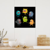 Kleine leuke grappige monsters poster (Keuken)