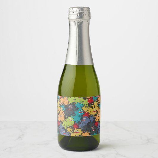 Kleine leuke grappige monsters sparkling wijnetiket (Voorkant)