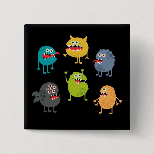 Kleine leuke grappige monsters vierkante button 5,1 cm (Voorkant)