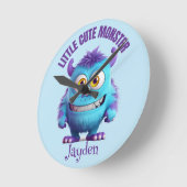 Kleine Leuke Monster Paarse Horens Gepersonaliseer Ronde Klok (Hoek)