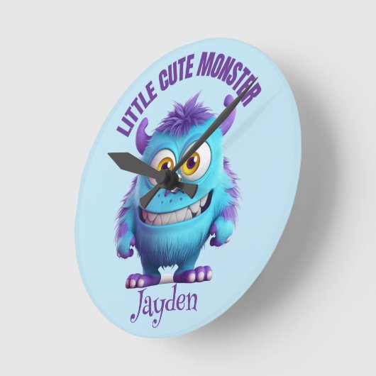 Kleine Leuke Monster Paarse Horens Gepersonaliseer Ronde Klok (Hoek)