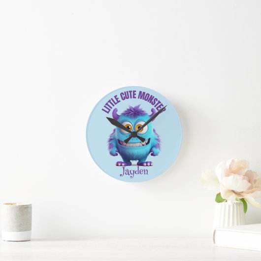 Kleine Leuke Monster Paarse Horens Gepersonaliseer Ronde Klok (Huis)