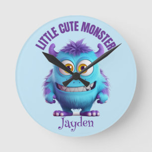 Kleine Leuke Monster Paarse Horens Gepersonaliseer Ronde Klok