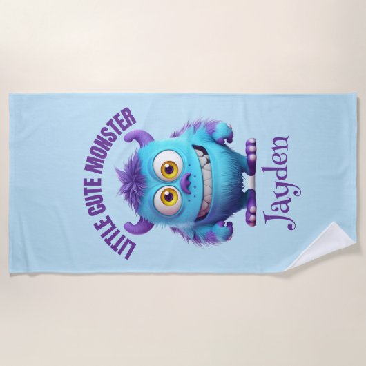 Kleine Leuke Monster Paarse Horens Gepersonaliseer Strandlaken (Voorkant)