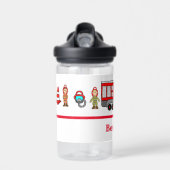Kleine Leuke Rode Brandmotor & Brandweerlieden Waterfles (Voorkant)