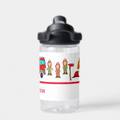 Kleine Leuke Rode Brandmotor & Brandweerlieden Waterfles (Achterkant)