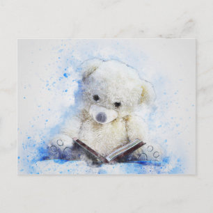 Kleine lezing Teddy Bear Waterverf Briefkaart