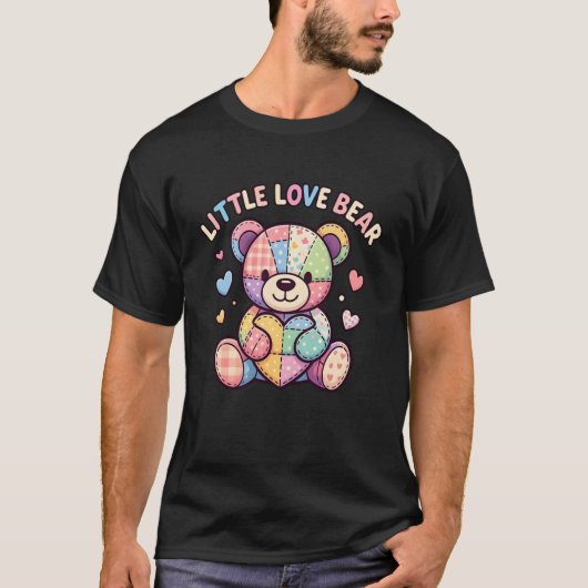 Kleine liefdesbeer cute patchwork teddy genaaide h t-shirt (Voorkant)
