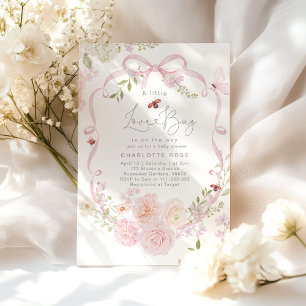 Kleine Liefdesfout Roze Strik Baby Shower Kaart