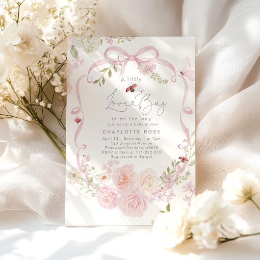 Kleine Liefdesfout Roze Strik Baby Shower Kaart