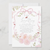 Kleine Liefdesfout Roze Strik Baby Shower Kaart (Voorkant)