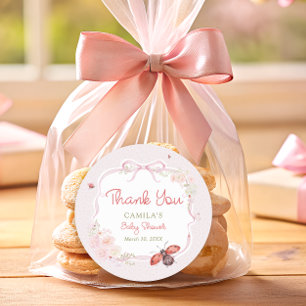 Kleine liefdeskever bloei roze baby shower dank je ronde sticker