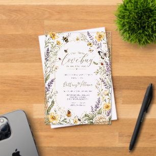 Kleine Liefdeskever Bloemige Waterverf Baby Shower Acryl Uitnodigingen