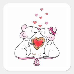Kleine liefdesmuizen en -harten Vierkante Sticke Sticker