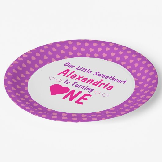 Kleine liefje 1e verjaardag papieren bordje (Gekanteld)