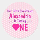 Kleine liefje 1e verjaardag ronde sticker (Voorkant)