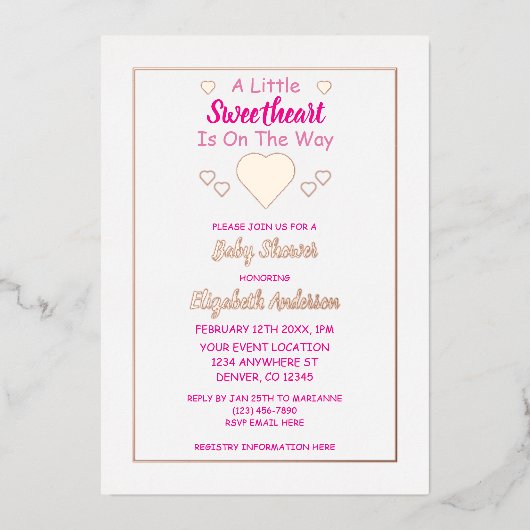 Kleine Liefje Baby Shower Folie Uitnodiging (Voorkant)