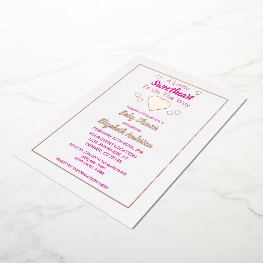 Kleine Liefje Baby Shower Folie Uitnodiging (Gedraaid)